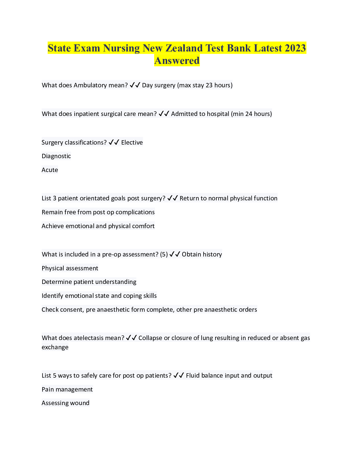 Preview image for State Exam Nursing New Zealand Test Bank Latest 2023 Answered